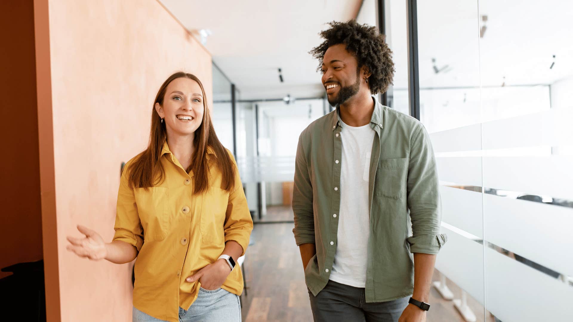 man and woman with unspoken mutual attraction complimenting each other