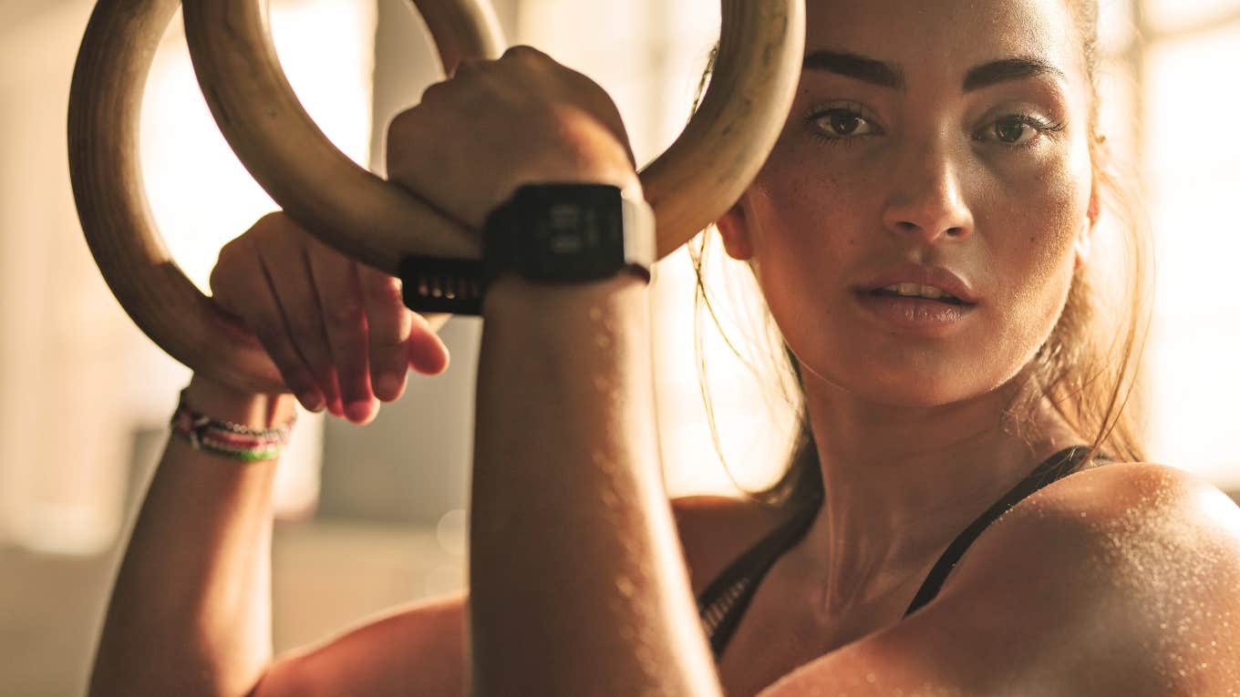 Fitness woman looking intimidating after workout