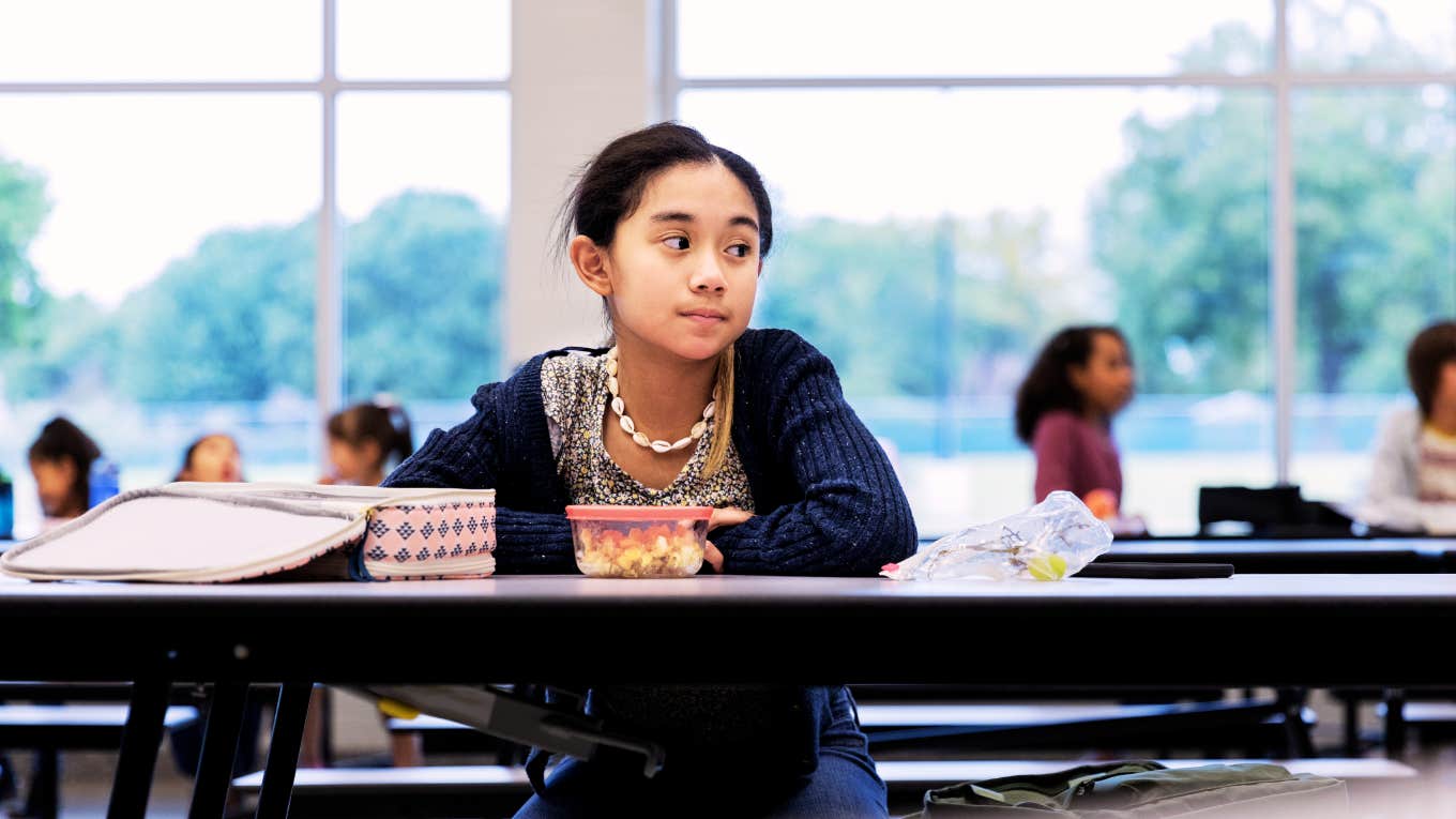 Introverted child at lunch. 