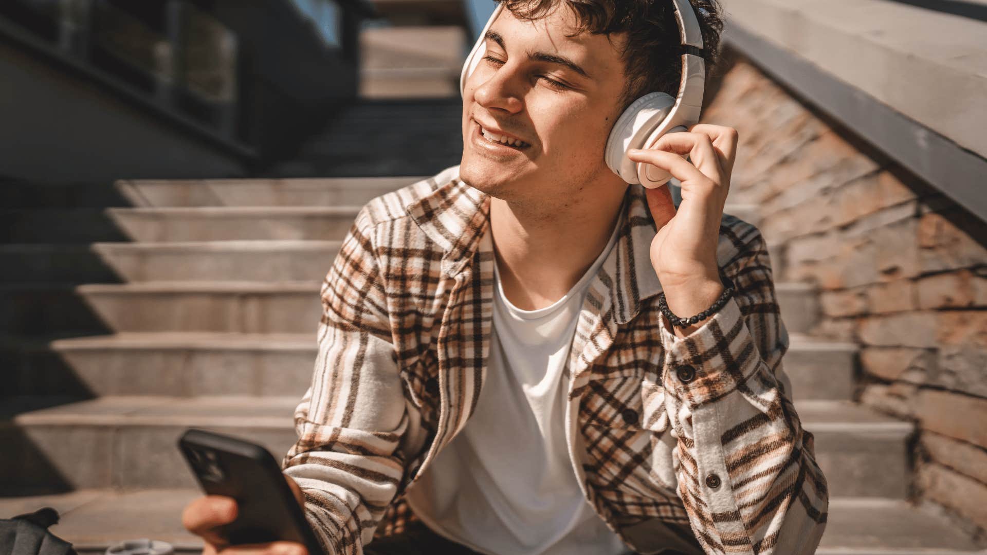 man listening to music