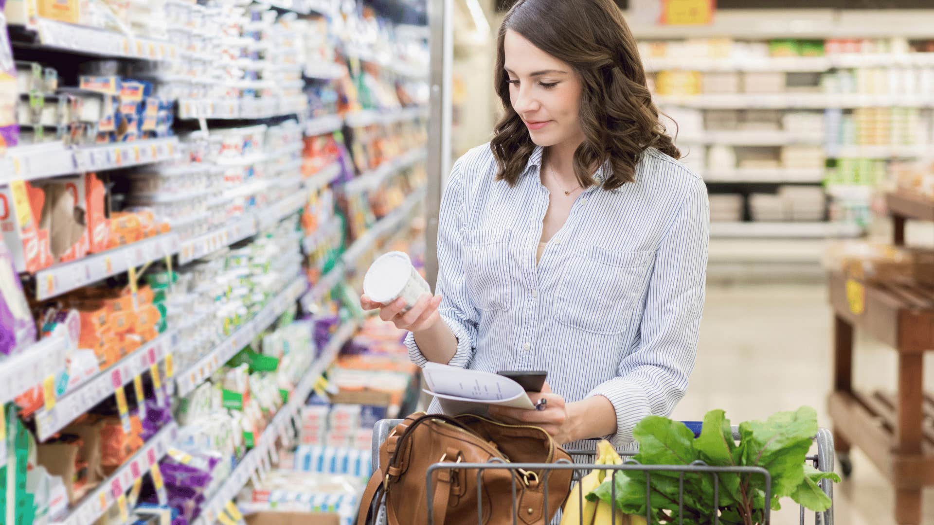 Gen Z woman shopping for cheap groceries