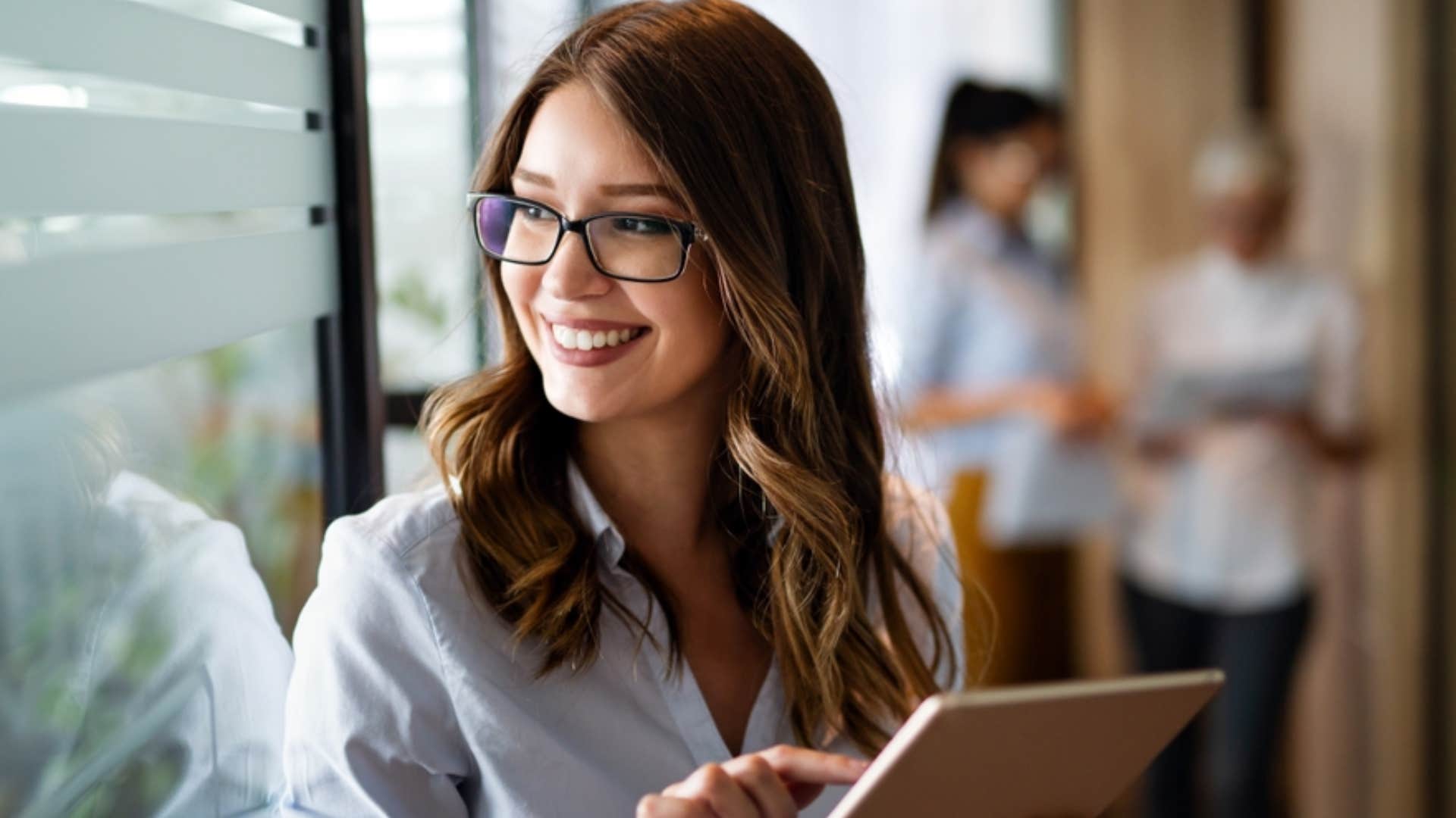 smiling businesswoman working