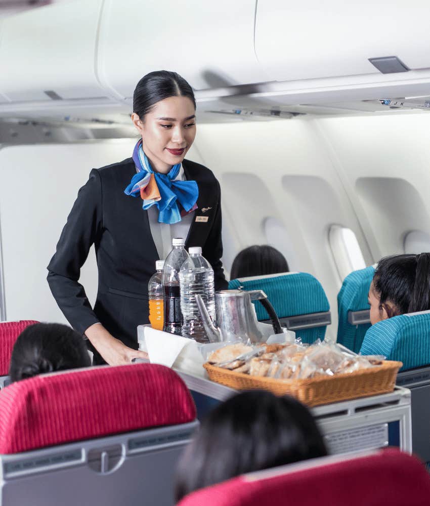 flight attendant annoyed by passengers going to the bathroom during drink service