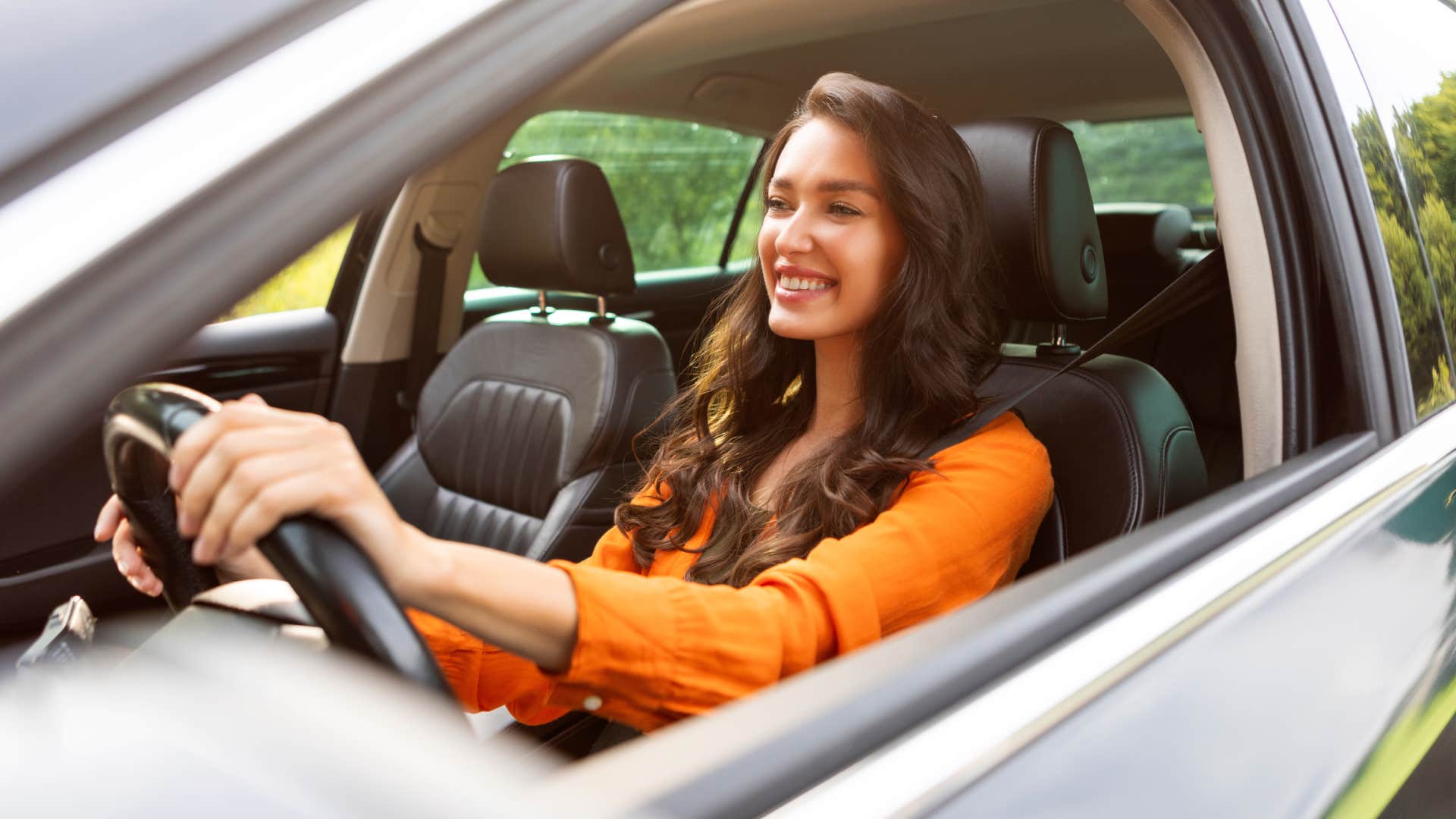 woman driving car