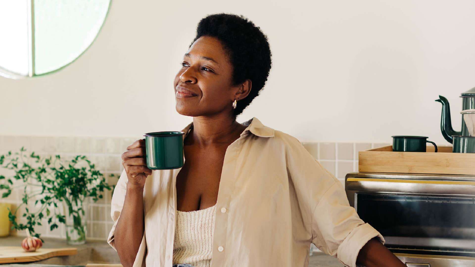 woman drinking aesthetic coffee