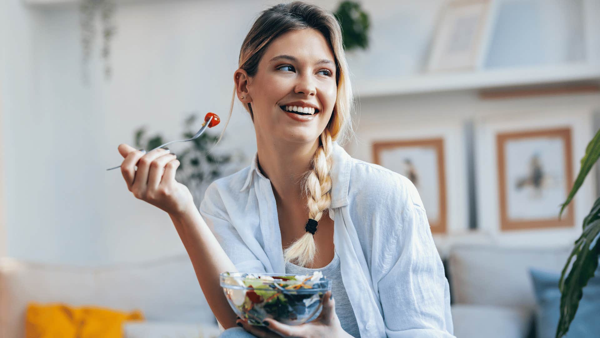 woman eating a salad