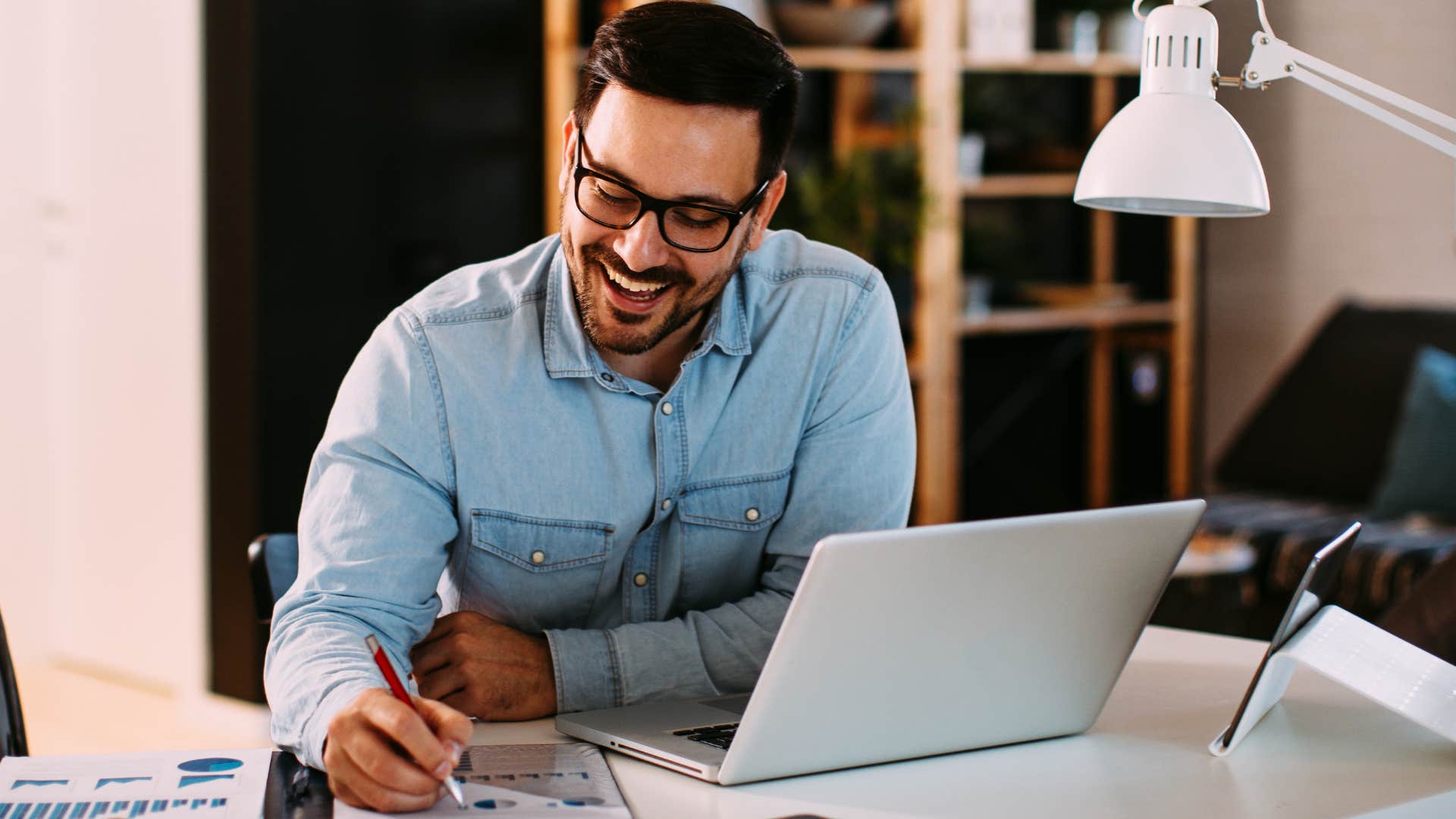 Happy man working flexible hours