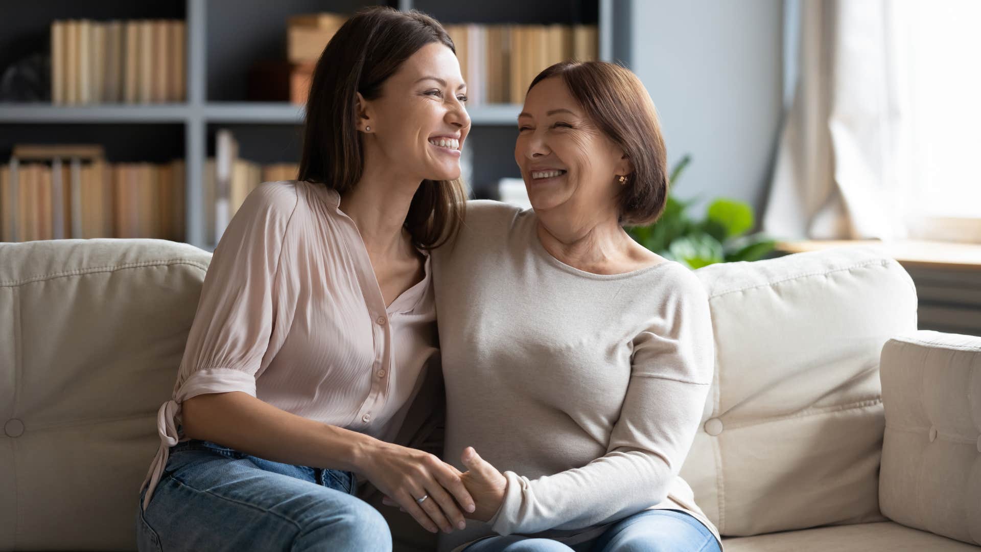 millennial woman and older mom connecting