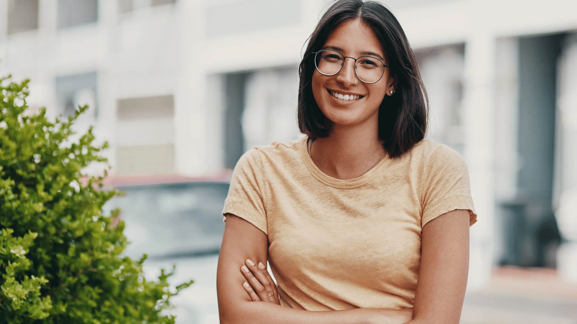 woman smiling outside