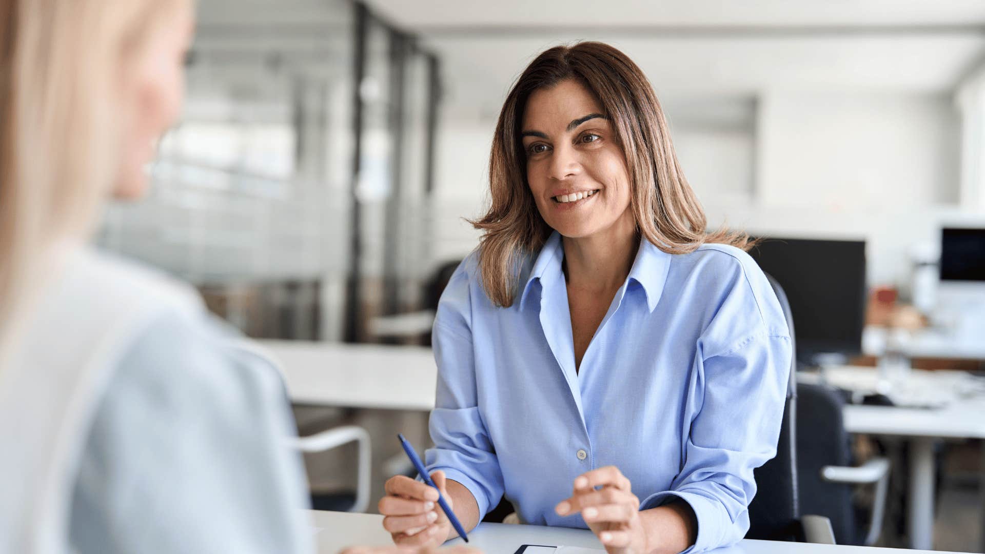 woman giving an interview