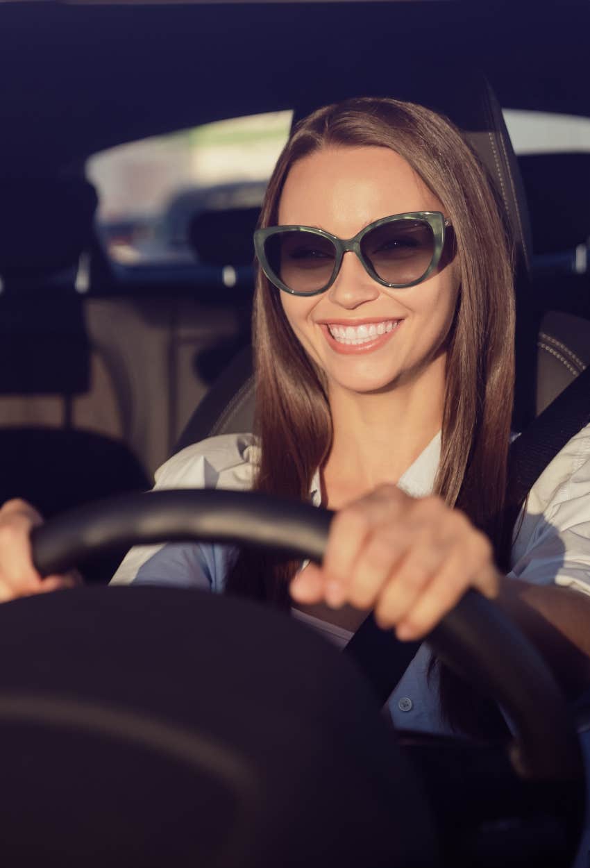 Happy woman driving in the South