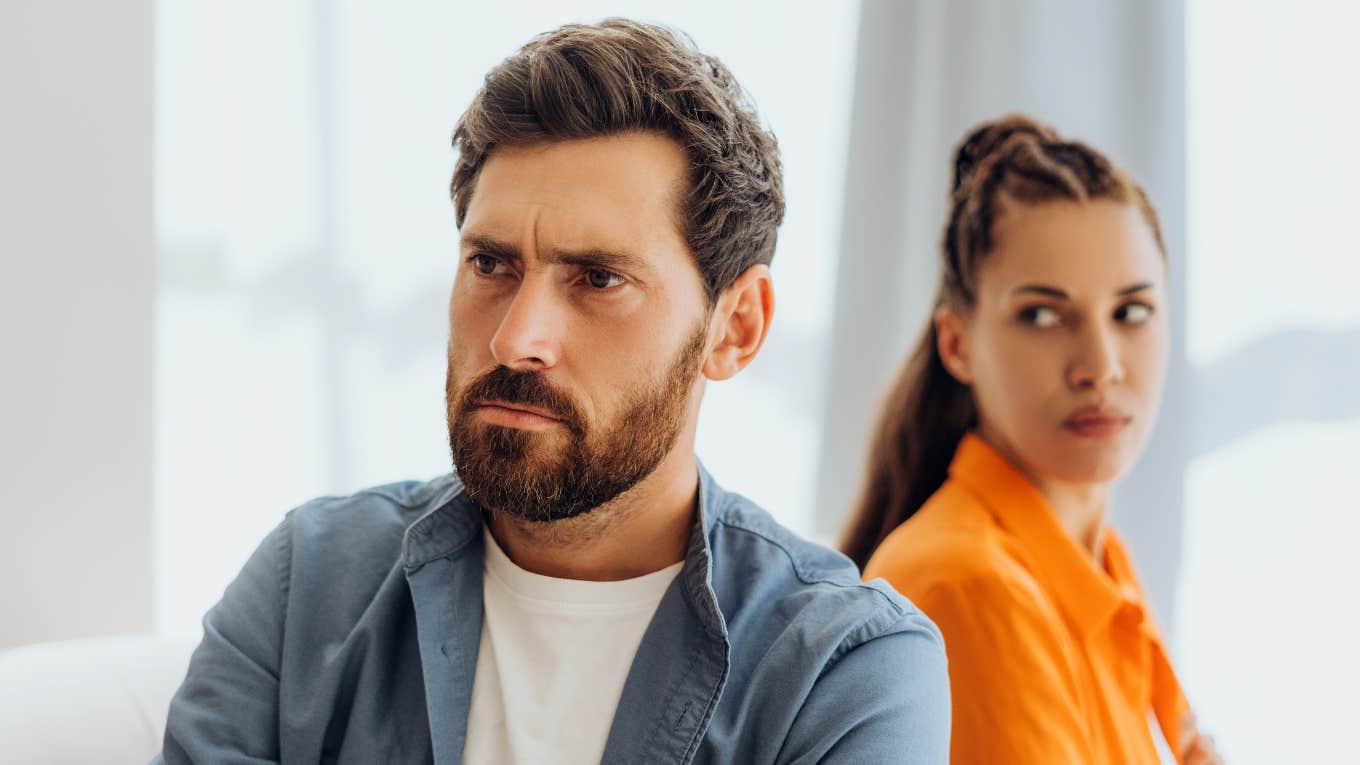 Phrases Husbands Use When They Weaponize Responsibility immature husband turning away from annoyed wife