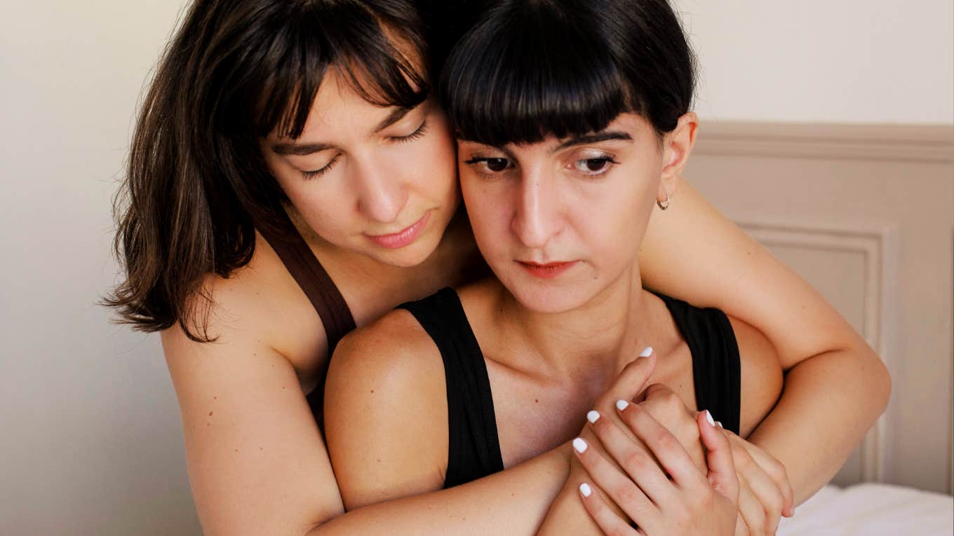 Powerful Ways To Support Someone Who Doesn’t Know How To Love Themselves, According To Therapist Friend supporting someone who doesn't know how to love themselves.