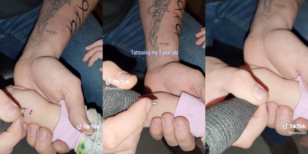 Dad lets 7yearold daughter give him a tattoo