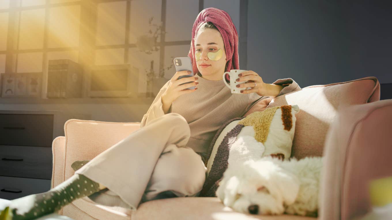 woman relaxing alone on couch