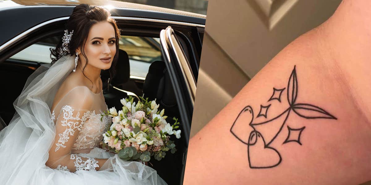 Wedding dress with heart neckline and tattoo effect sleeves  INVITADISIMA