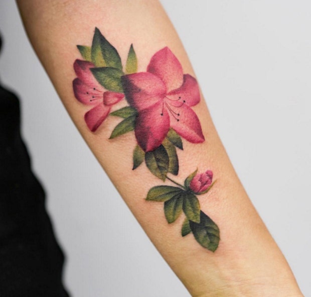 In Love With Colorblock Tattoos by Sasha Unisex  Vintage flower tattoo  Flower tattoo shoulder Flower tattoos