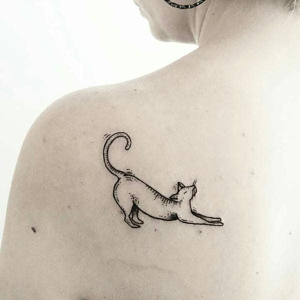 Stretching Cat Tattoo