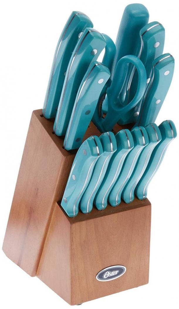 Ginsu Essential Series 14 Piece Green Cutlery Set (Natural Block