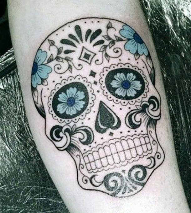 girly black and white sugar skull tattoos