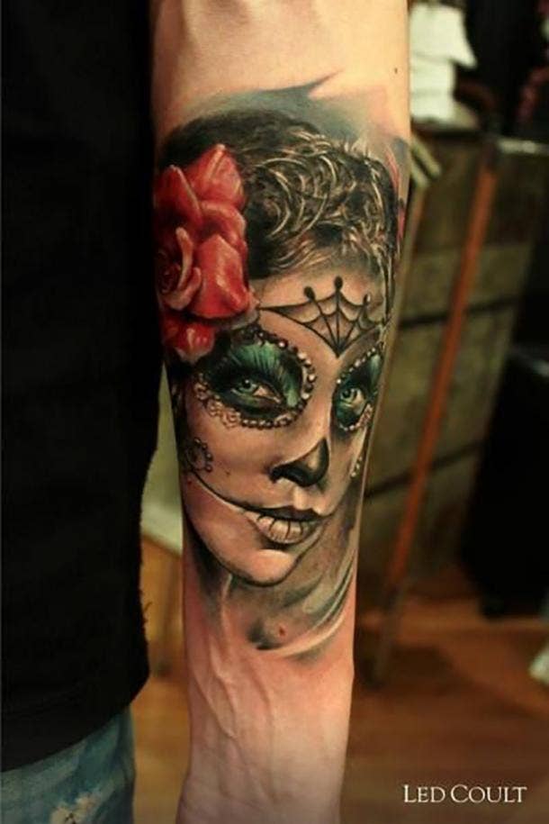 traditional sugar skull girl tattoo