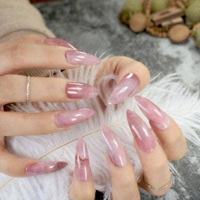 Geo Wine Almond Press On Nails | Burgundy and Light Pink Nails