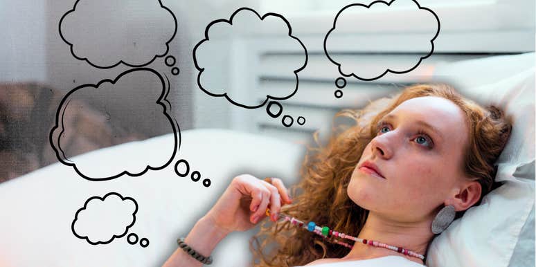 Woman over thinking, finding a way to reduce overthinking 
