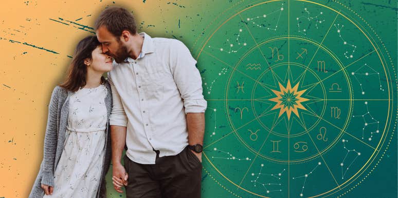 couple holding hands on zodiac wheel