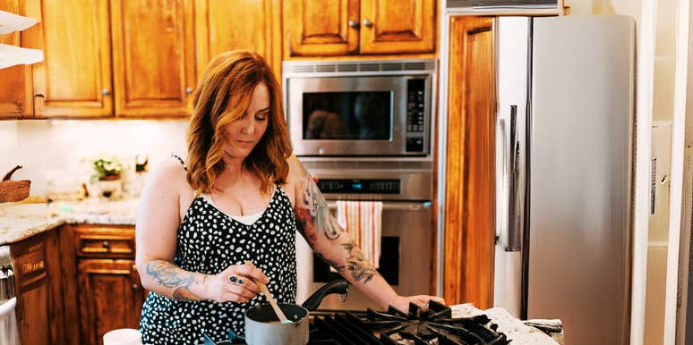 Woman doing basic cooking in kitchen 