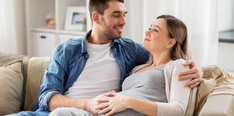 Pregnant couple thinking about baby names