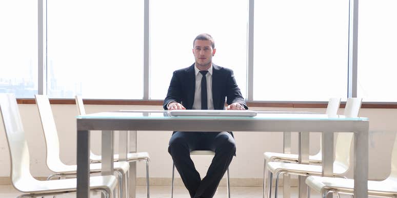 angry CEO alone in conference room