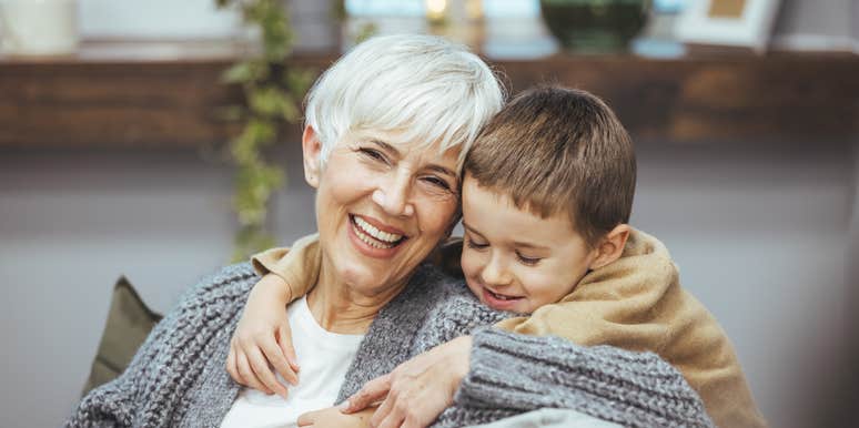 Grandma getting hug from grandson