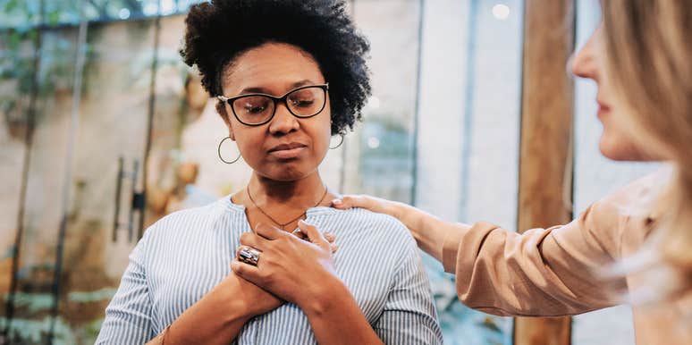 Emotionally intelligent sympathetic woman feeling for others deeply.