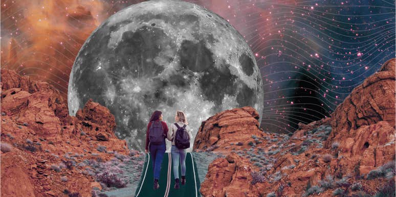 women walking towards full moons 2025