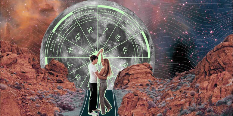 couple dancing in front of moon zodiac signs monthly horoscope february 2025