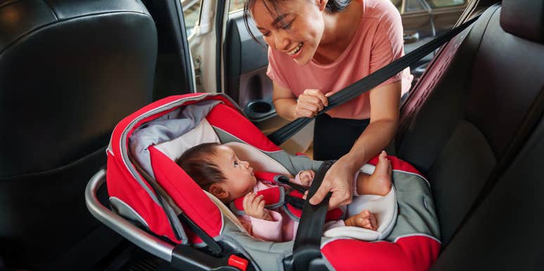 newborn heading home from the hospital in a car seat