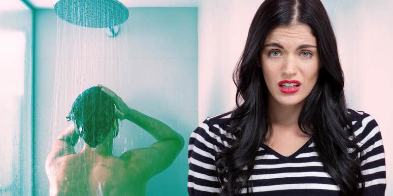 Woman who is shocked by her husband's shower routine