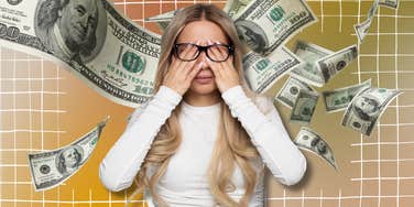 money confidence was hacked--money falling, guilt woman