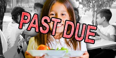 little girl with school lunch debt in a cafeteria