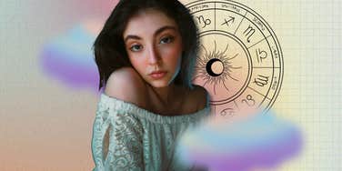 woman who is a late bloomer next to zodiac wheel