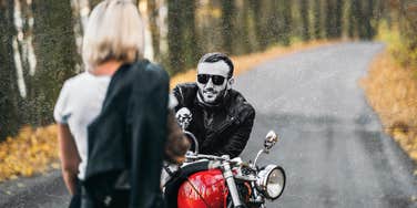 Good woman attracted to bad boy on motorcycle