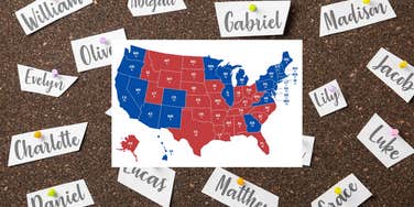 baby names with red state and blue state map