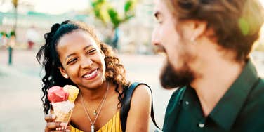 Woman taking advantage of what man in front of her finds attractive