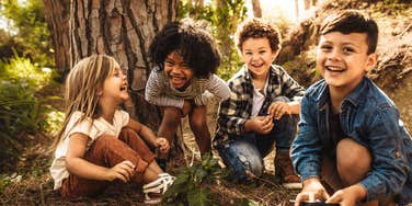 Unschooled kids in nature playing 