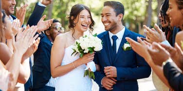 Bride and groom at holiday wedding