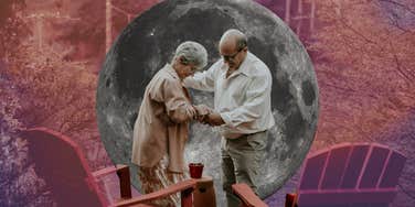 older couple in emotionally secure relationship in front of moon