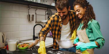 Man does simple things like cleaning to earn respect from his wife.