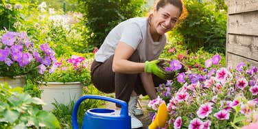 Woman planting a garden to improve her health