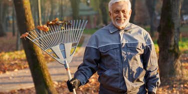 Boomer with a rake