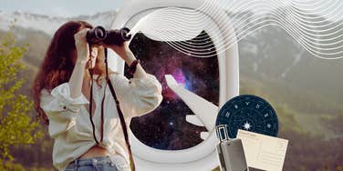 woman using binoculars to see zodiac signs best travel destinations 2025